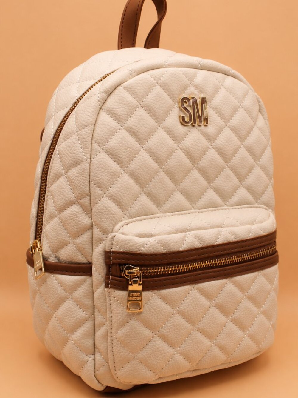 Steve Madden Bone Quilted Mini Backpack Brown Trim Card Case NWT